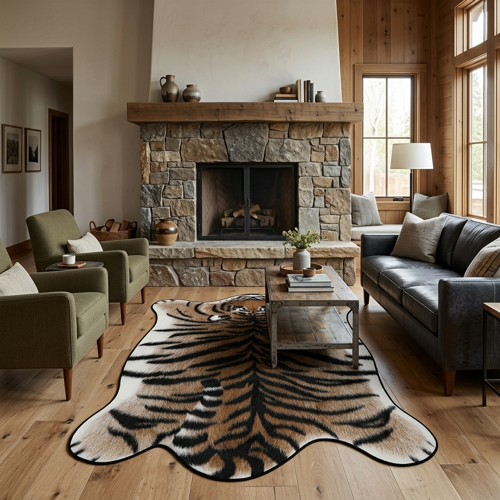 Tawny Brown Ivory White Tiger Hide Skin Rug