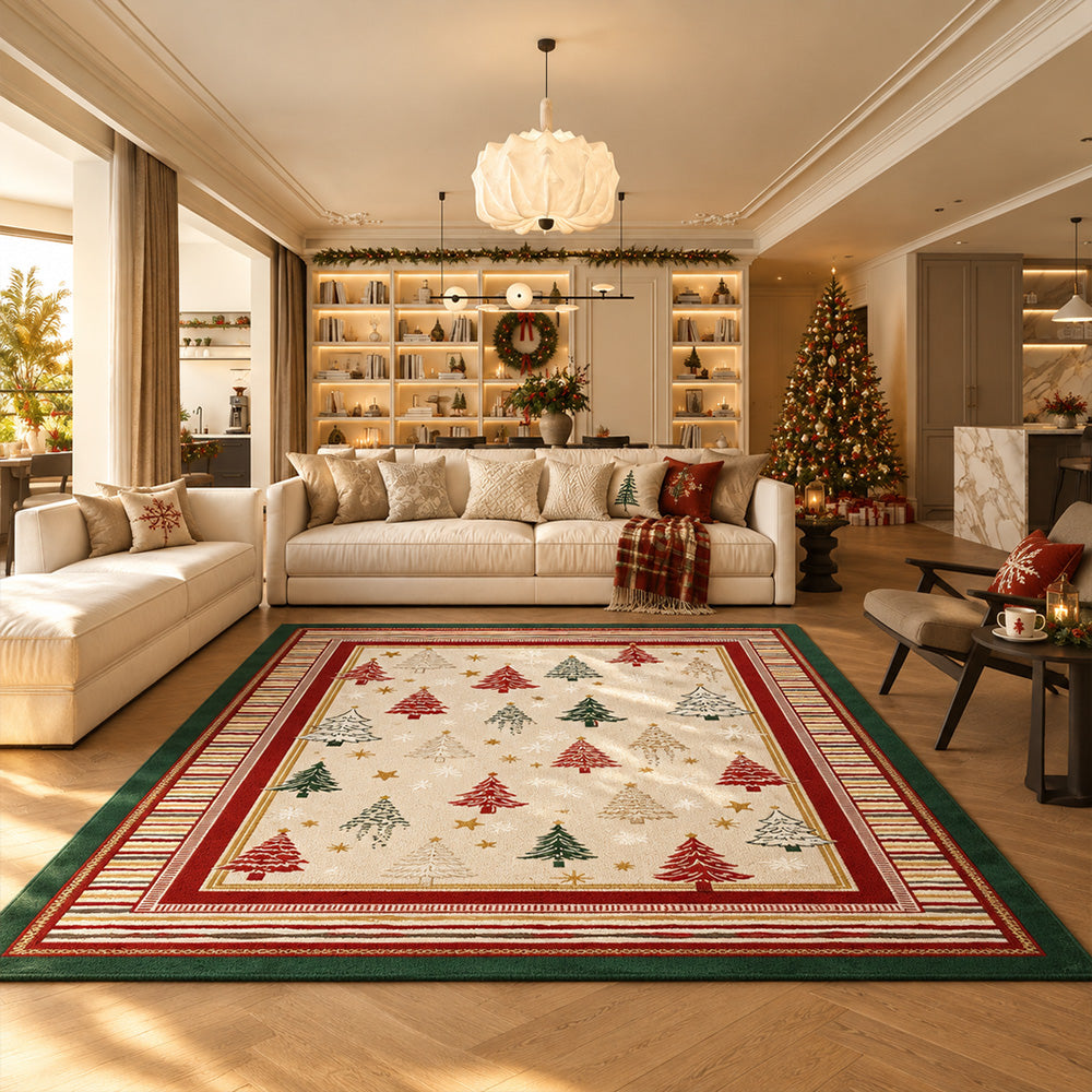 Calen Cream Red Green Christmas Rug